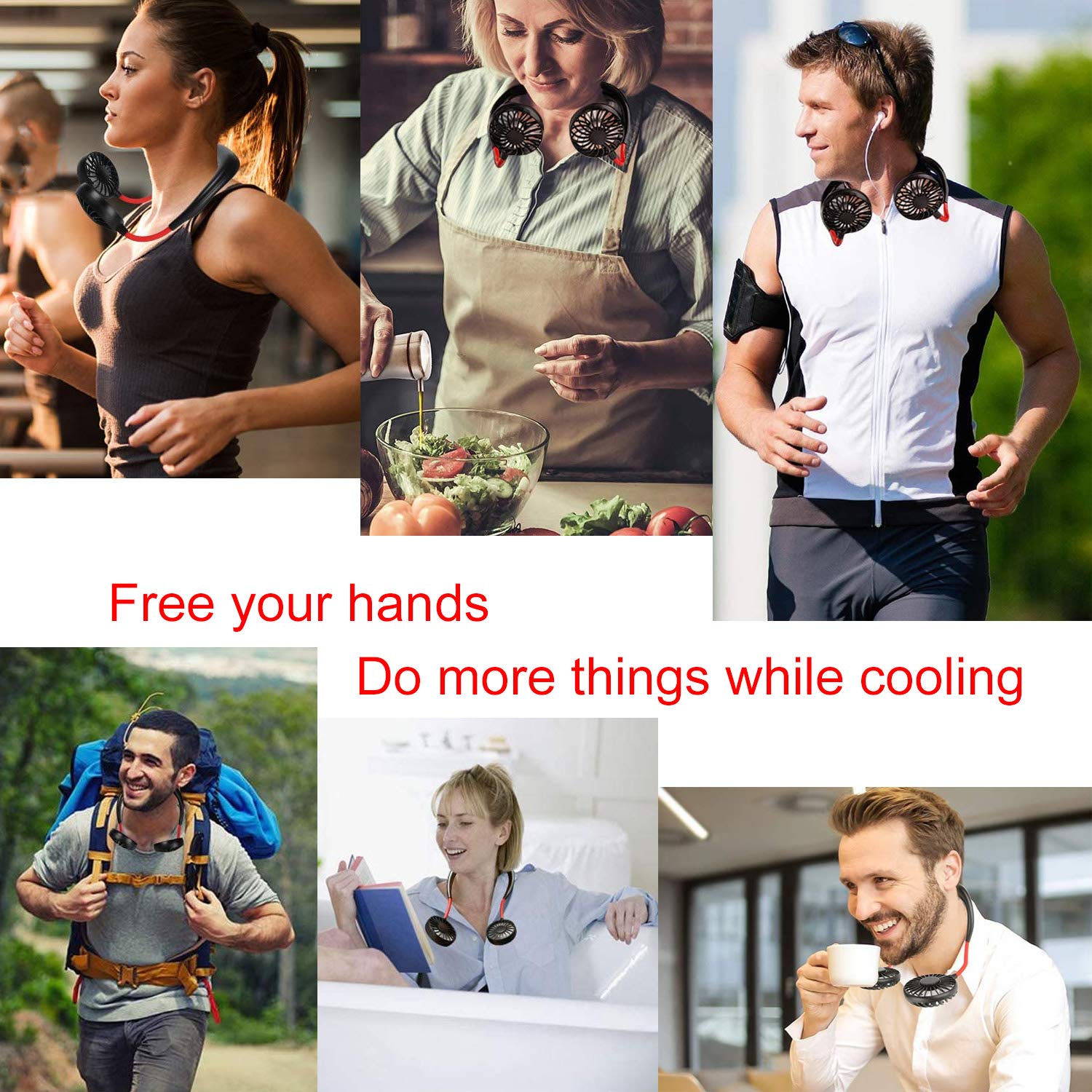 Hand Free Neck Fan, Rechargeable Mini USB Personal Fan, Headphone Design Wearable Neckband Fan with 360 Rotation
